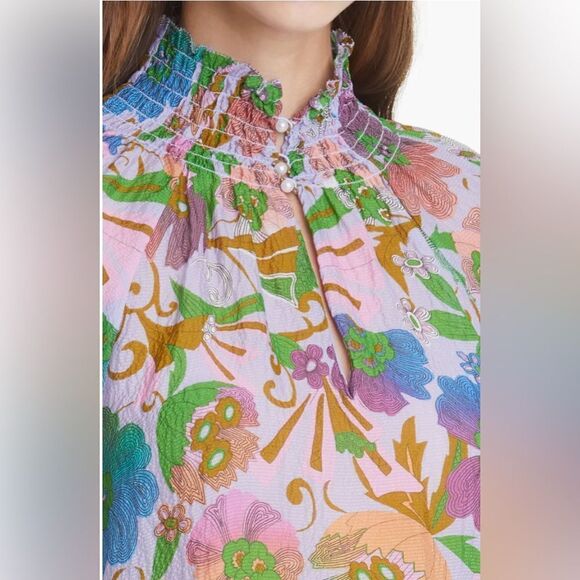 Tanya Taylor Alexis Top in Floral Print with Mock Neck, Size Medium - Picture 4 of 7